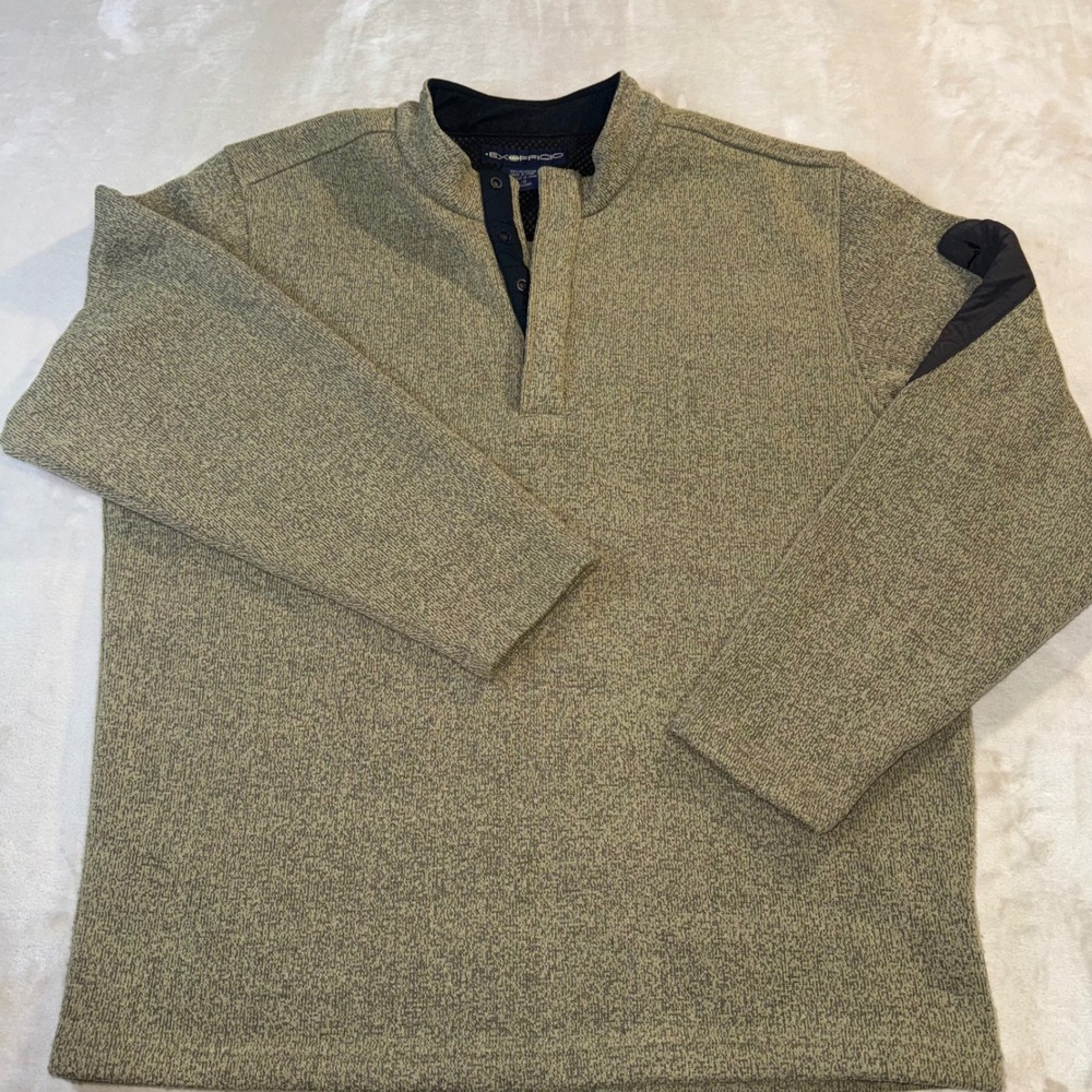 ExOfficio Mens L Quarter Snap Pullover Sweater Olive Green Hiking Backpacking